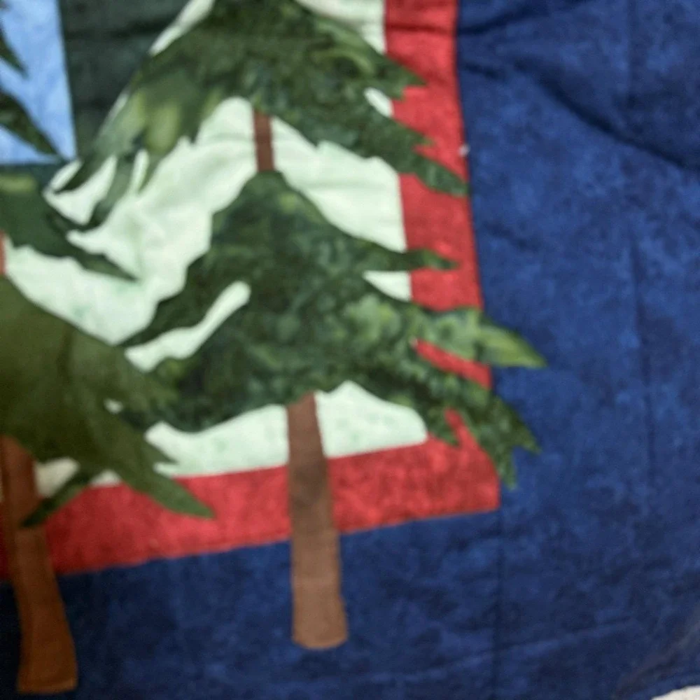 Handmade Wall Quilt Fiber Art, Eagles, Pine Forest Cabincore Lodge, Nature Lover